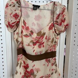 BCBGMaxAzria Floral Blouse - Cream and Pink